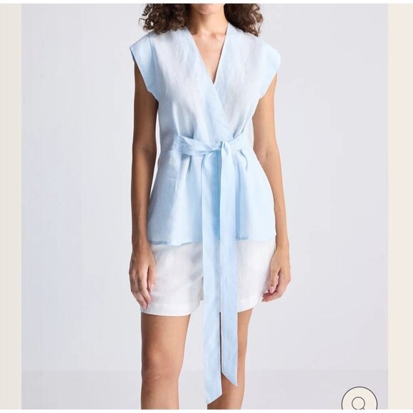 💙 Reistor 100% Hemp Wrap Style Short Sleeve Top Size 2X Preppy Lightweight Natu - Picture 2 of 11